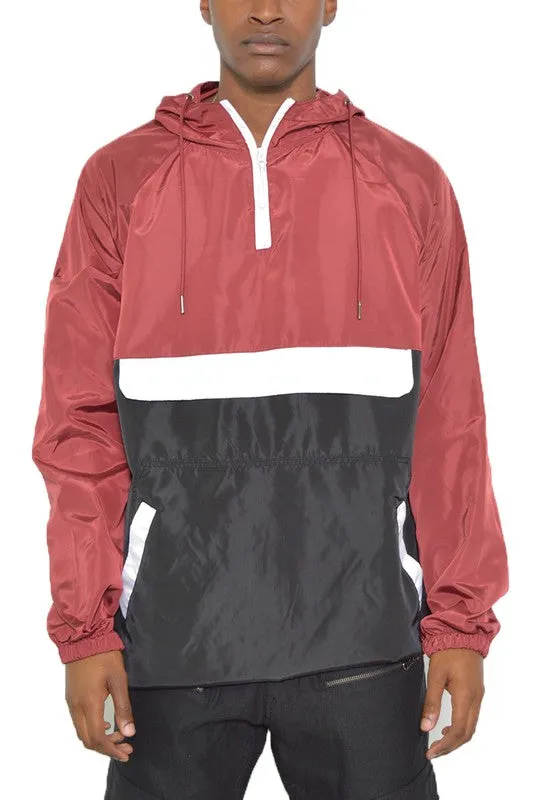 Men’s Color Block Anorak Jacket Pullover Windbreaker