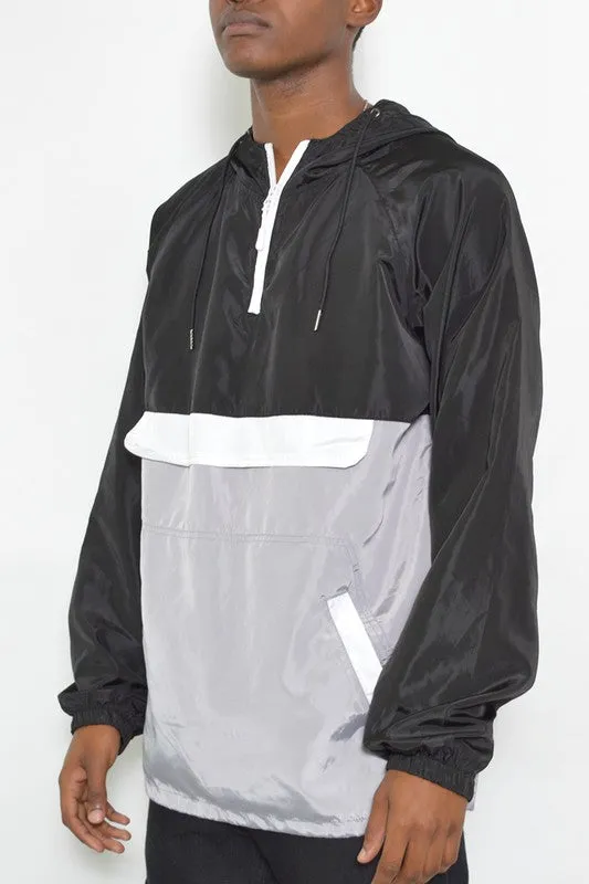 Men’s Color Block Anorak Jacket Pullover Windbreaker