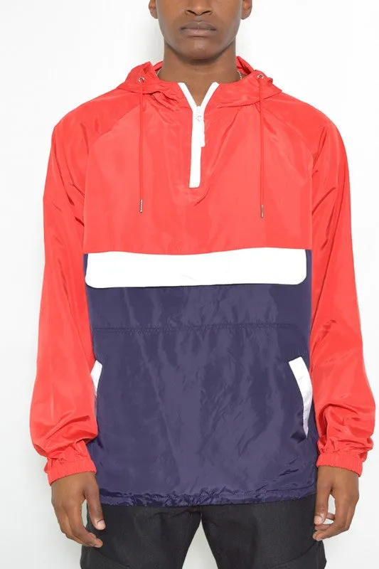 Men’s Color Block Anorak Jacket Pullover Windbreaker