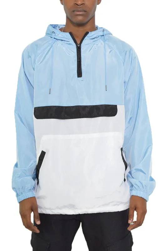 Men’s Color Block Anorak Jacket Pullover Windbreaker