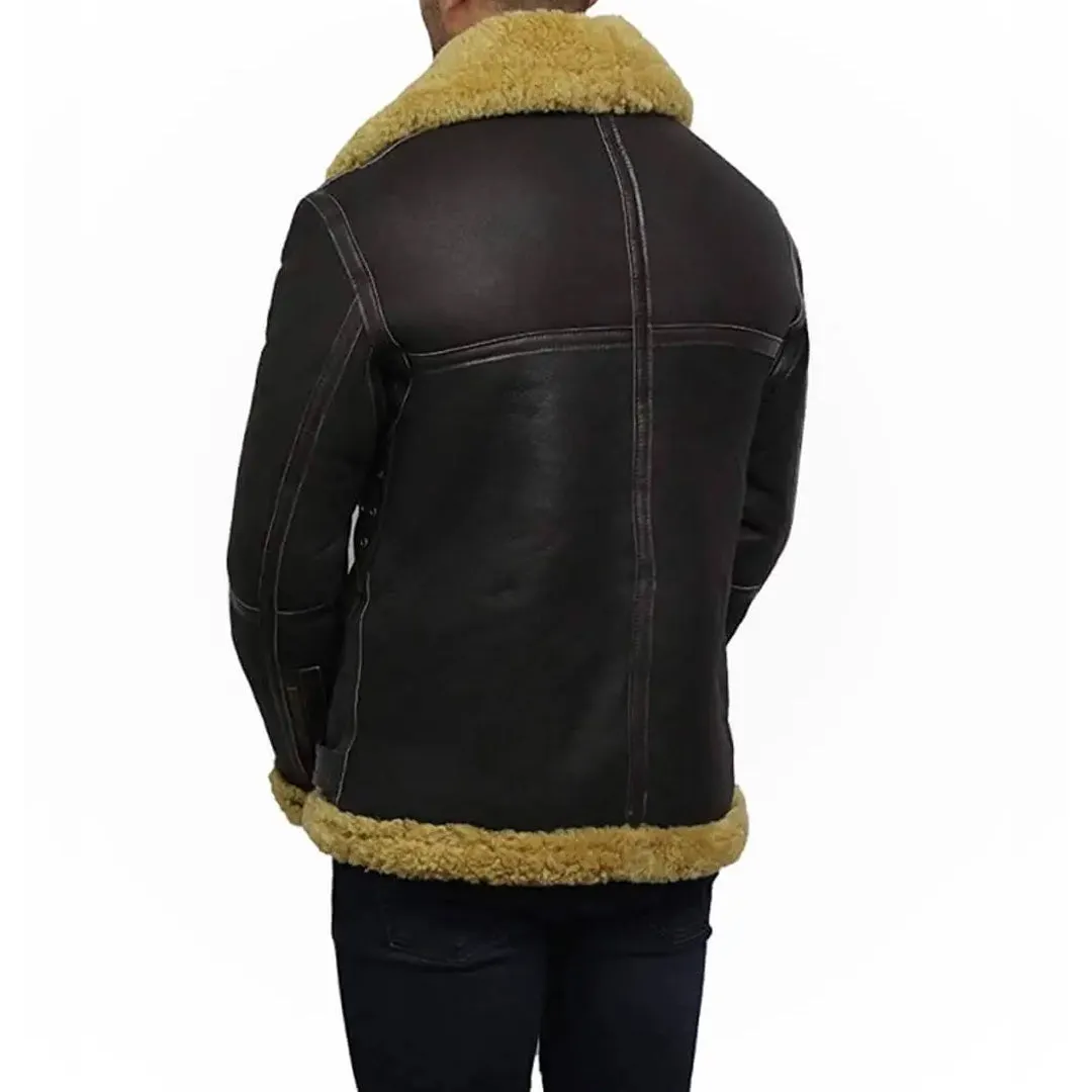 Men's Real Faux Shearling Bomber Black Leather Jacket