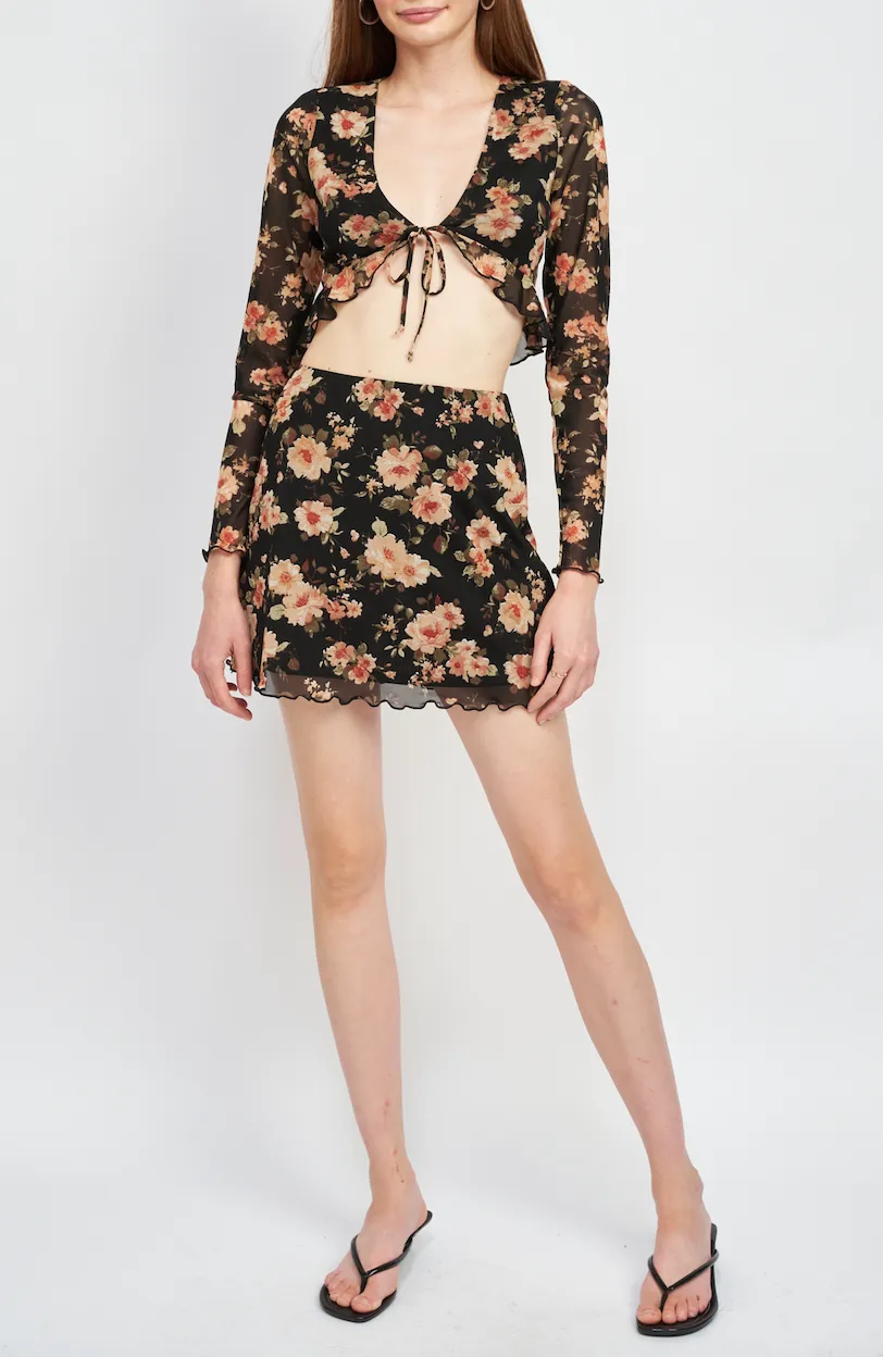 Mesh Print Mini Skirt
