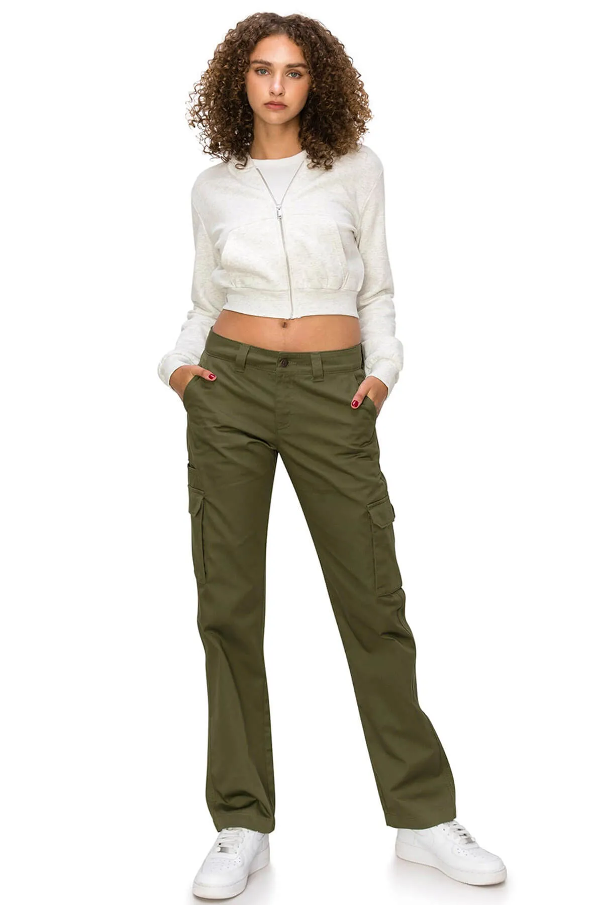 Mid Rise Relaxed Fit Cargo Work Pants - Olive