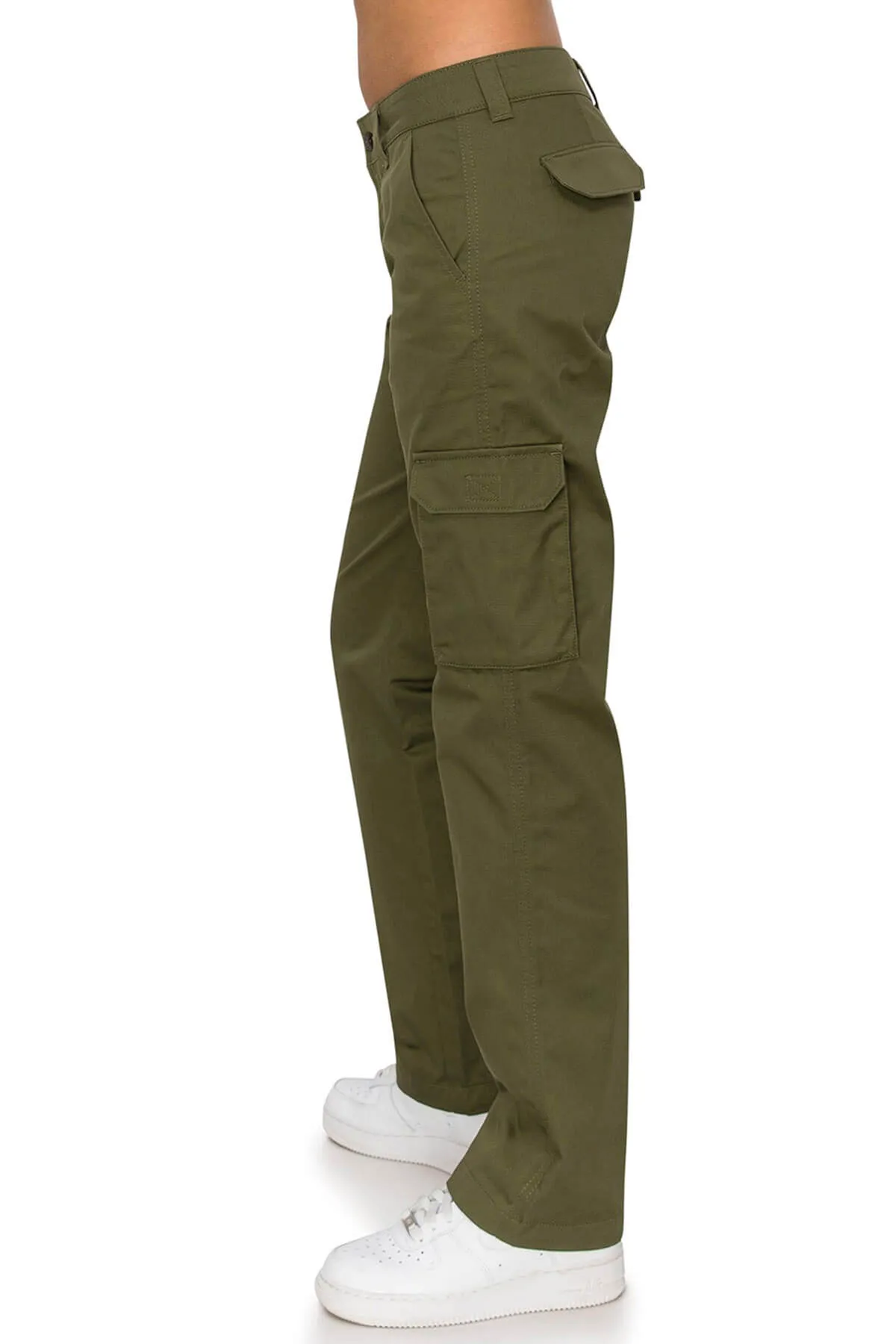 Mid Rise Relaxed Fit Cargo Work Pants - Olive