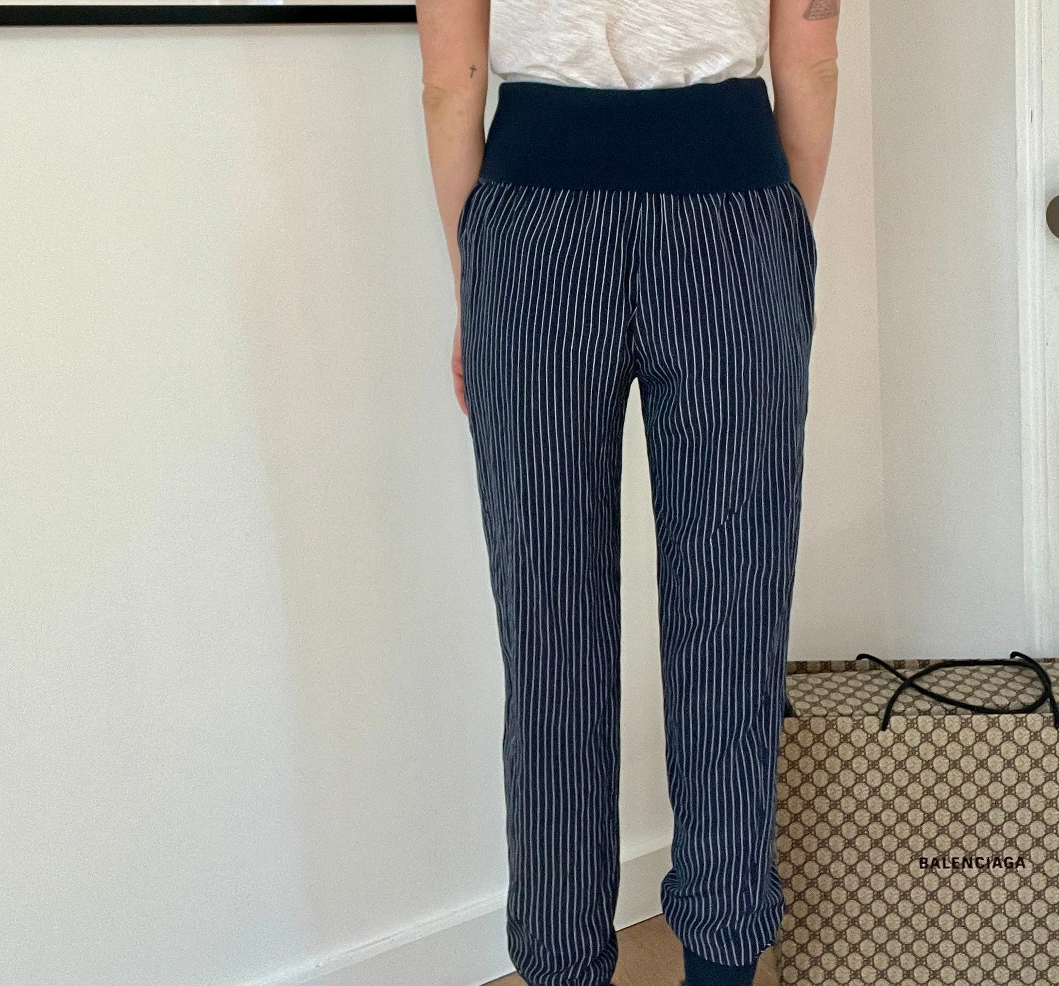 Navy Silk Pants - S