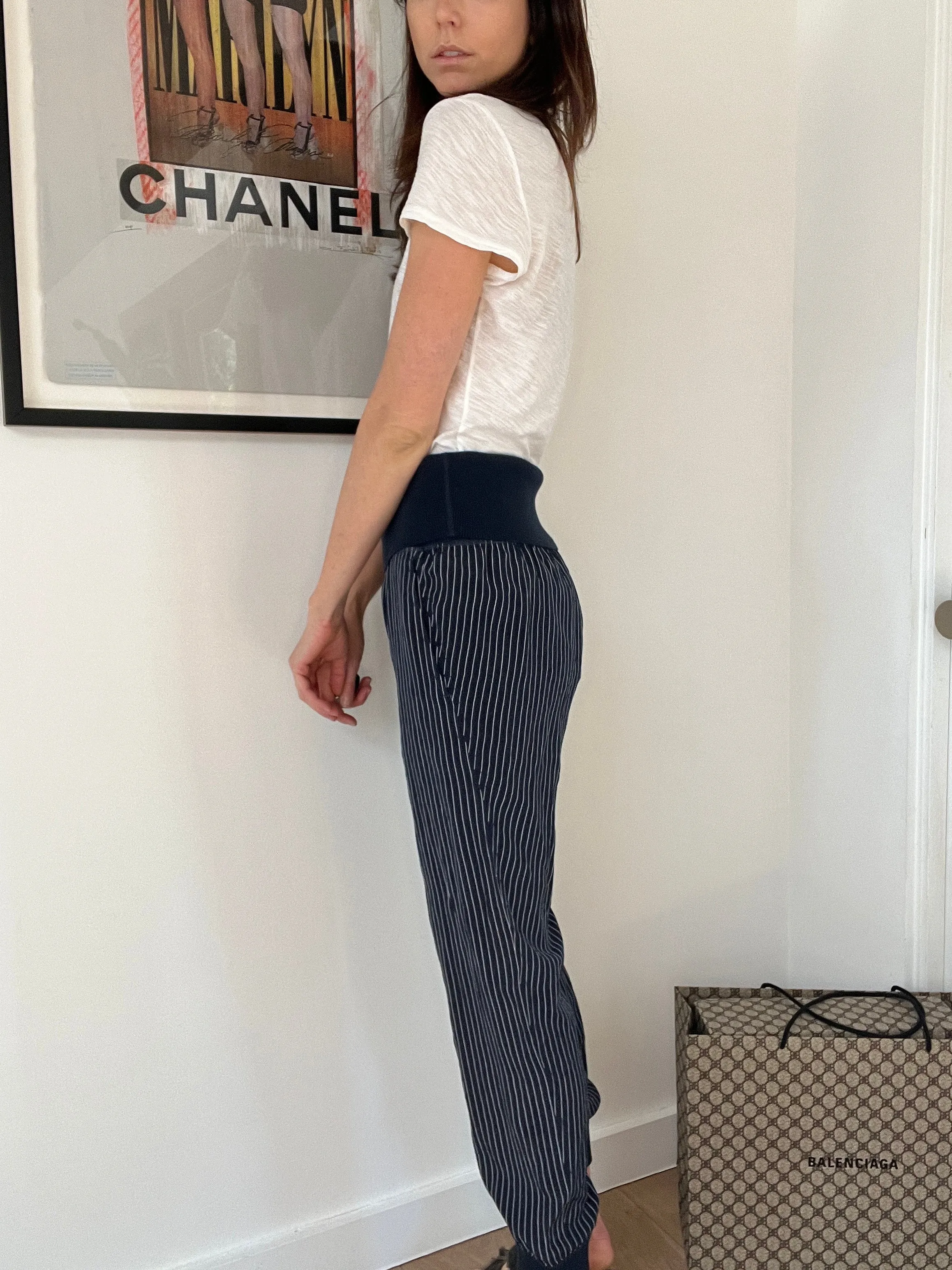 Navy Silk Pants - S
