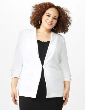 Open Front Collarless Cardigan With Ruched Sleeve