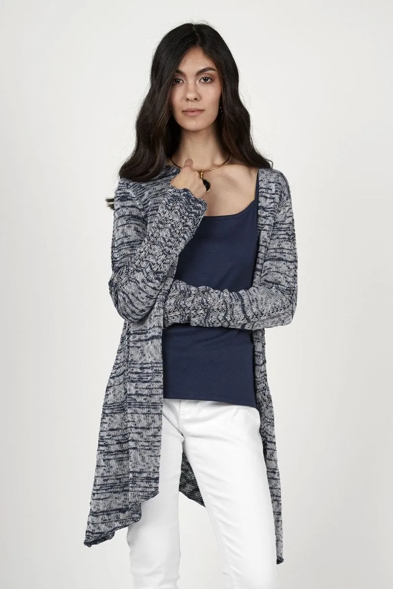 Open Front Melange Cardigan in Heather Navy