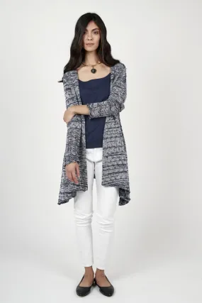 Open Front Melange Cardigan in Heather Navy