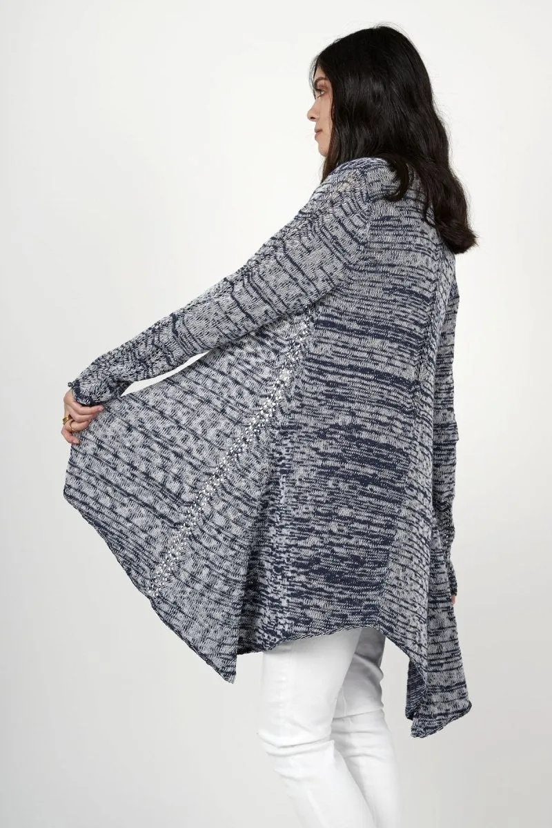 Open Front Melange Cardigan in Heather Navy
