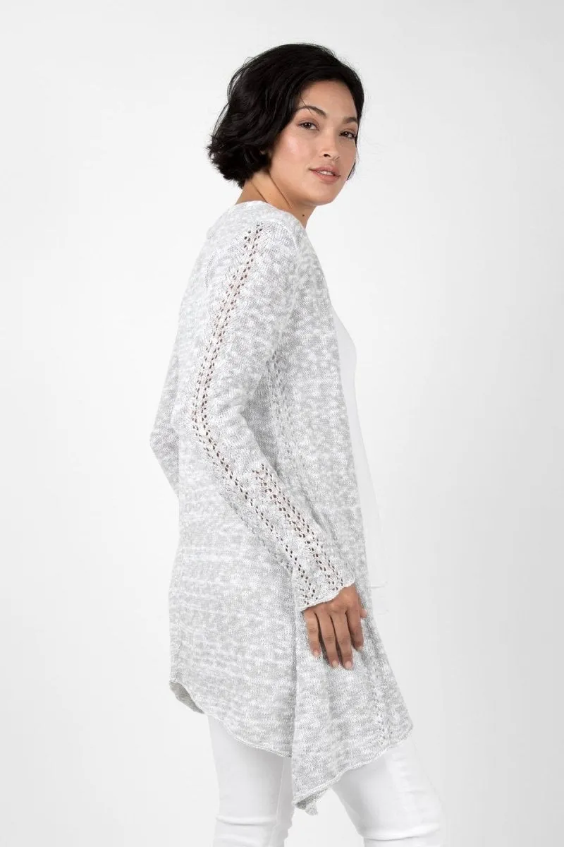 Open Front Melange Cardigan in White