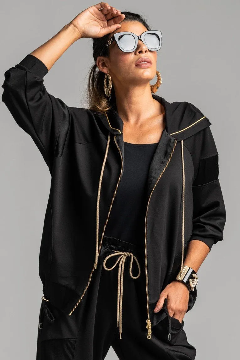 Paula Ryan Relaxed Zipped Hooded Bomber - Black/Gold