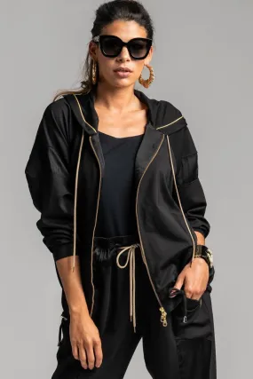 Paula Ryan Relaxed Zipped Hooded Bomber - Black/Gold