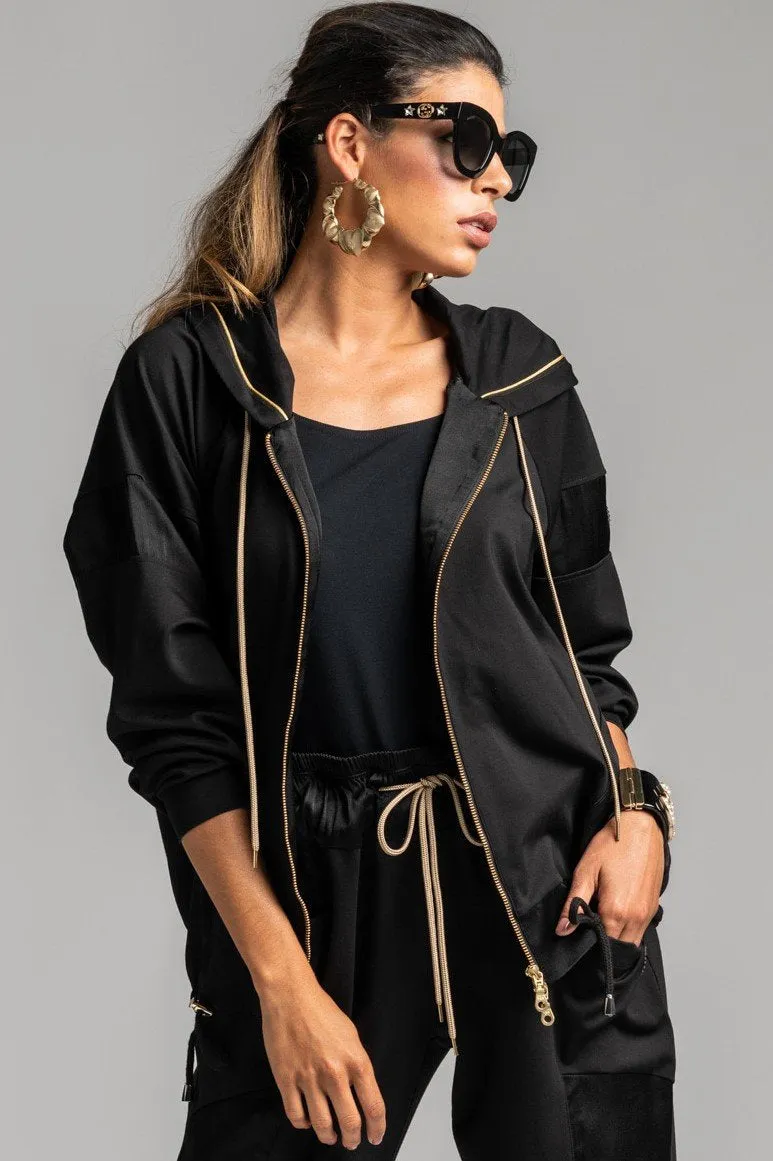 Paula Ryan Relaxed Zipped Hooded Bomber - Black/Gold