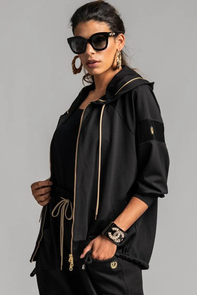 Paula Ryan Relaxed Zipped Hooded Bomber - Black/Gold