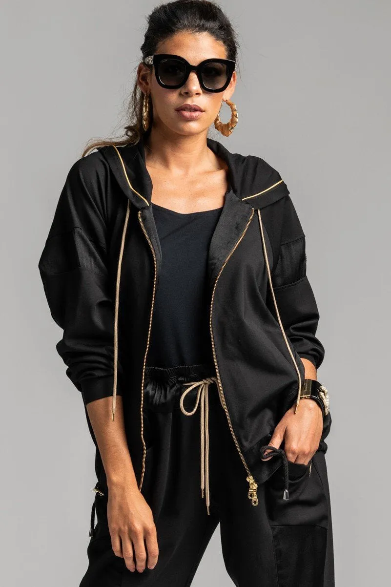 Paula Ryan Relaxed Zipped Hooded Bomber - Black/Gold