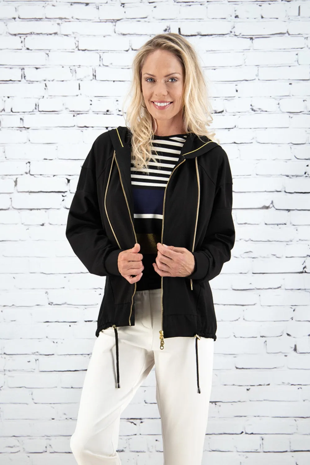 Paula Ryan Relaxed Zipped Hooded Bomber - Black/Gold