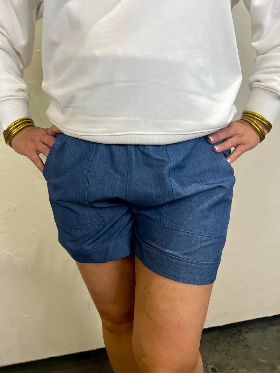 Shay High-Waisted Shorts - Indigo
