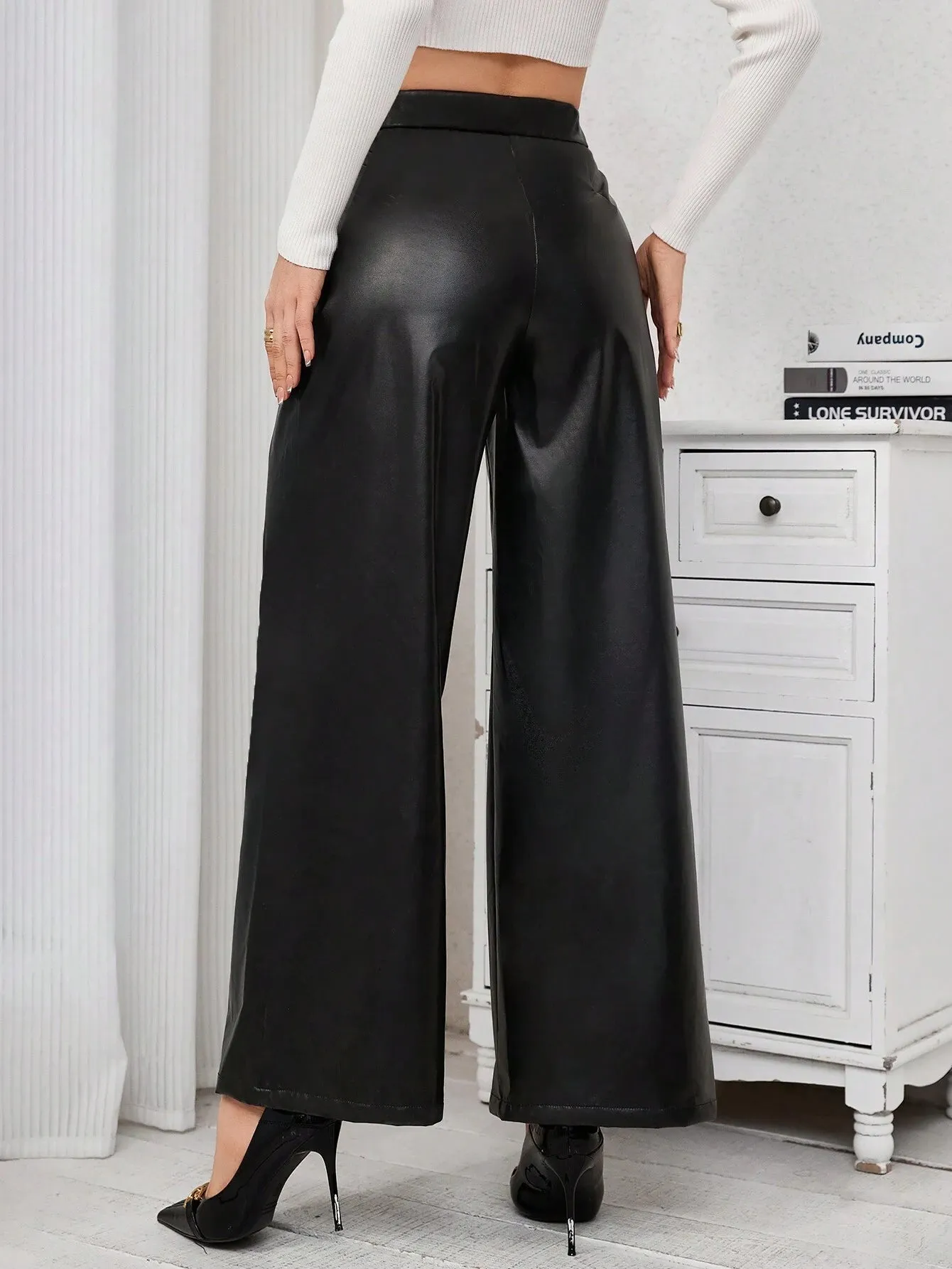 SHEIN Priv̩ Pu Leather Wide Leg Pants
