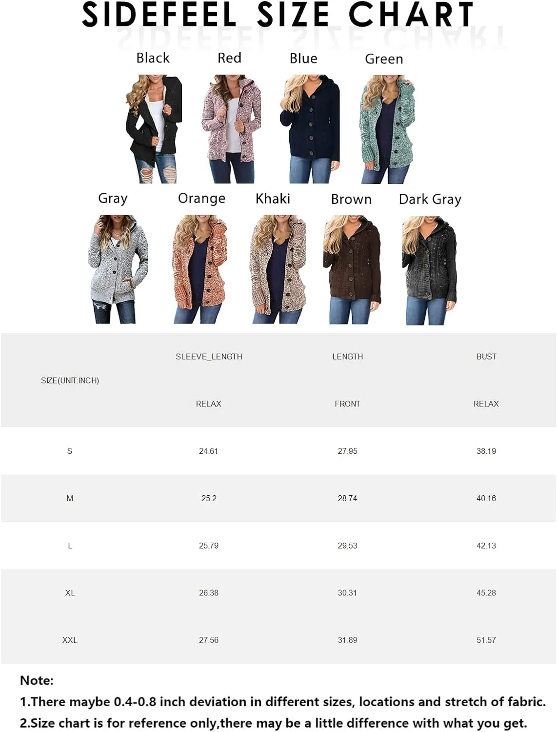 Sidefeel Women Hooded Knit Cardigans Button Cable Sweater Coat