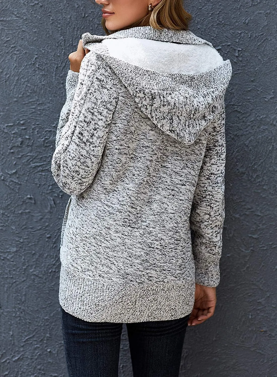 Sidefeel Women Hooded Knit Cardigans Button Cable Sweater Coat