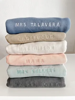 Simple custom Embroidered Sweatshirt, Bride Last Name Sweatshirt, Custom Oversized Vintage Sweatshirt