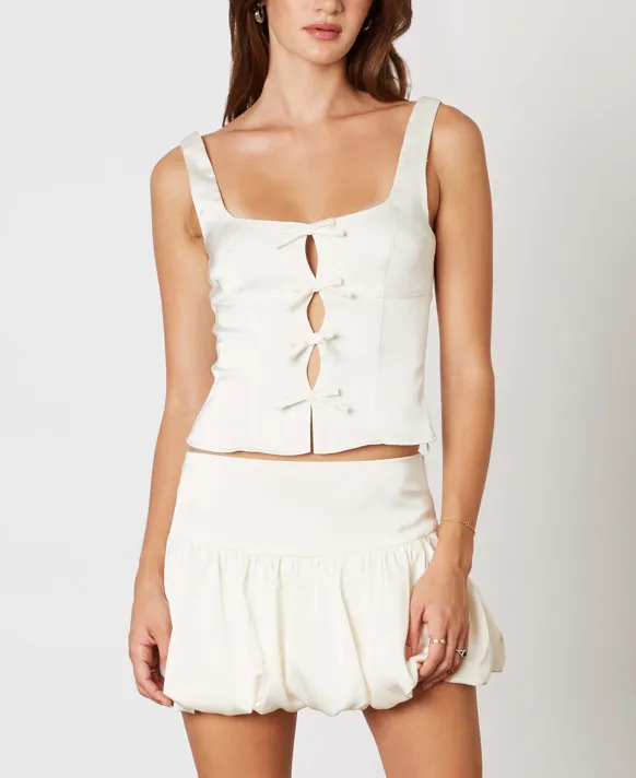 Sleeveless Satin Bow Top