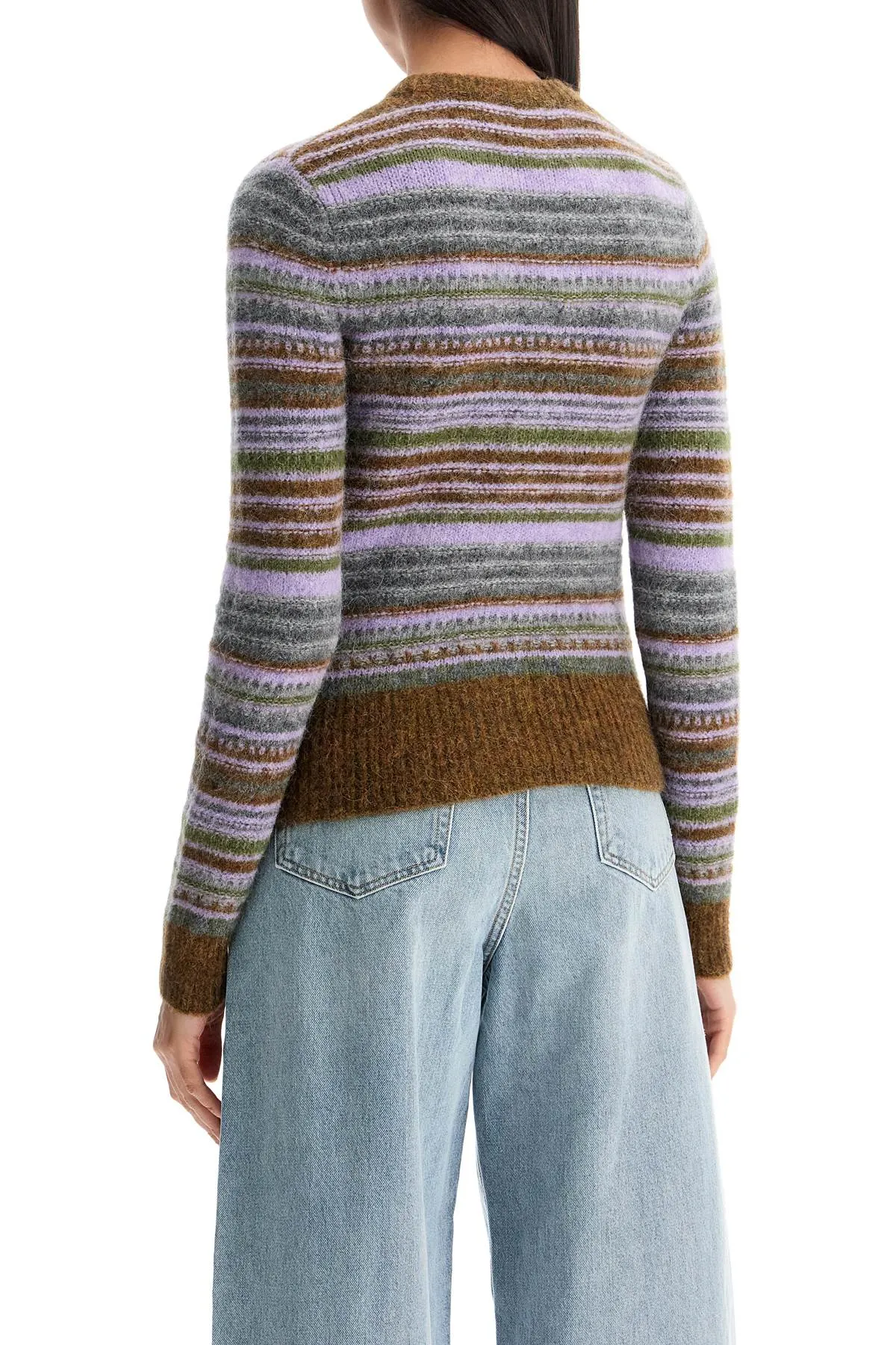 soft striped cardigan with fluffy K2355 MILITARY OLIVE