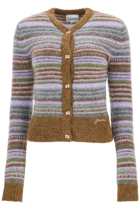 soft striped cardigan with fluffy K2355 MILITARY OLIVE