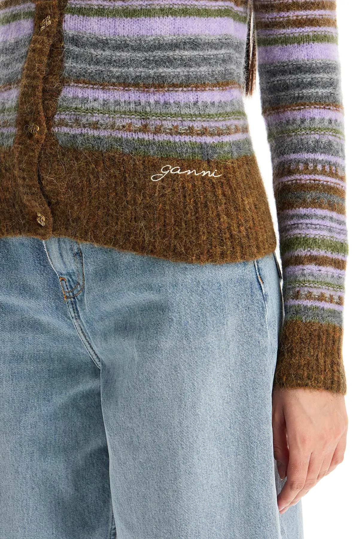 soft striped cardigan with fluffy K2355 MILITARY OLIVE