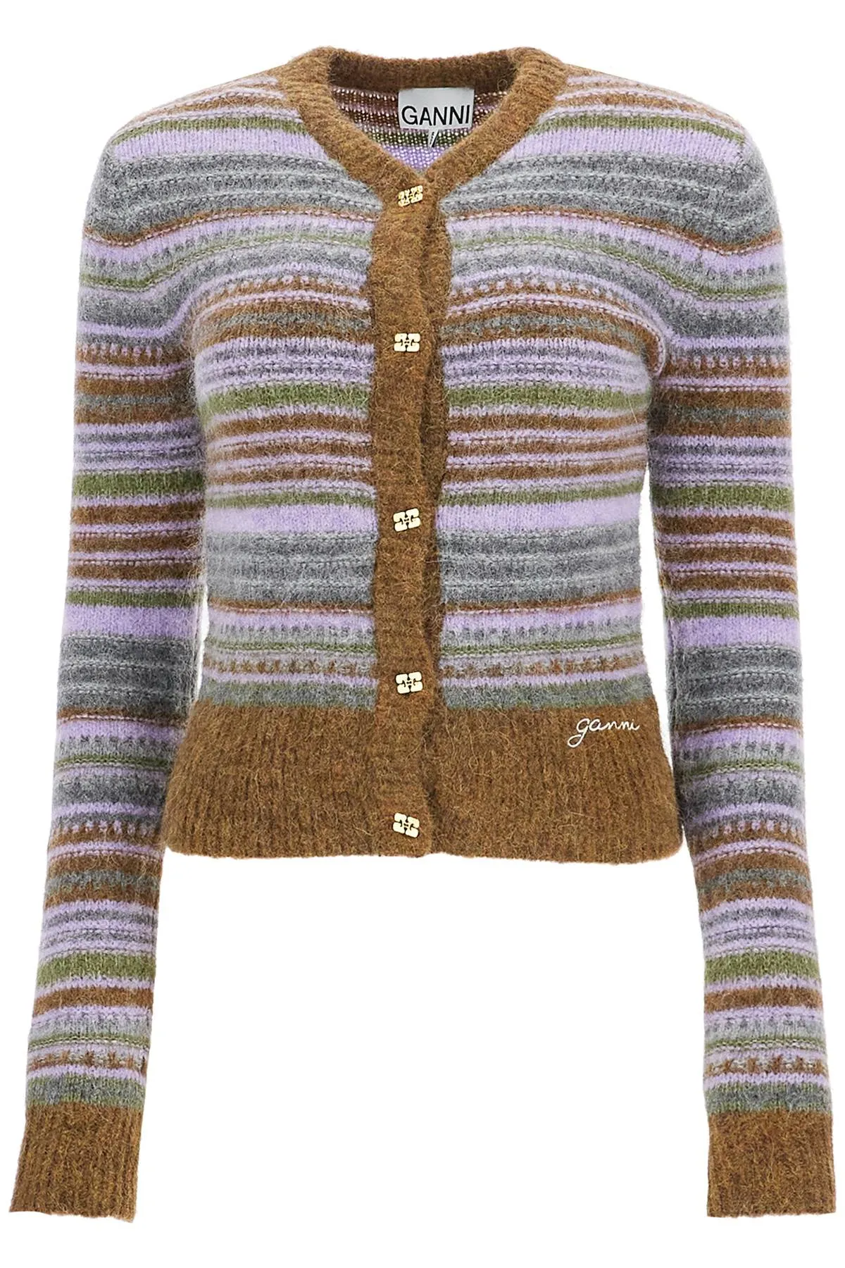soft striped cardigan with fluffy K2355 MILITARY OLIVE