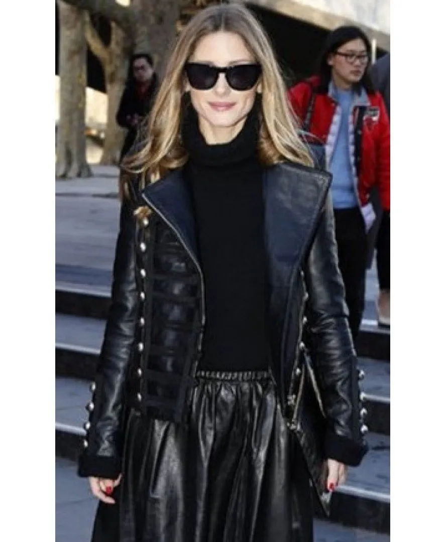 Stylish Black Real Leather Jacket Worn By Olivia Palermo | Olivia Palermo Stylish Black Real Leather Jacket