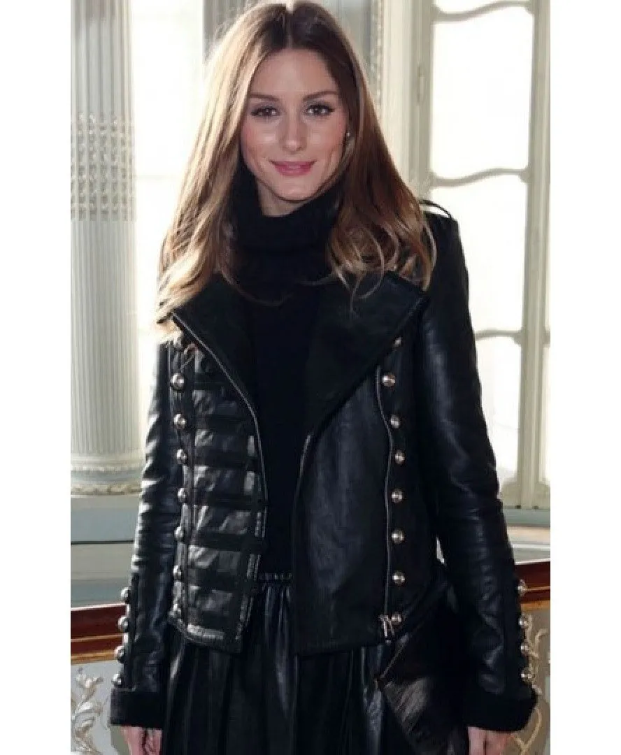 Stylish Black Real Leather Jacket Worn By Olivia Palermo | Olivia Palermo Stylish Black Real Leather Jacket