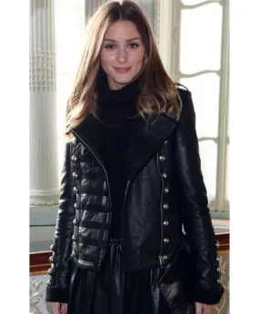 Stylish Black Real Leather Jacket Worn By Olivia Palermo | Olivia Palermo Stylish Black Real Leather Jacket