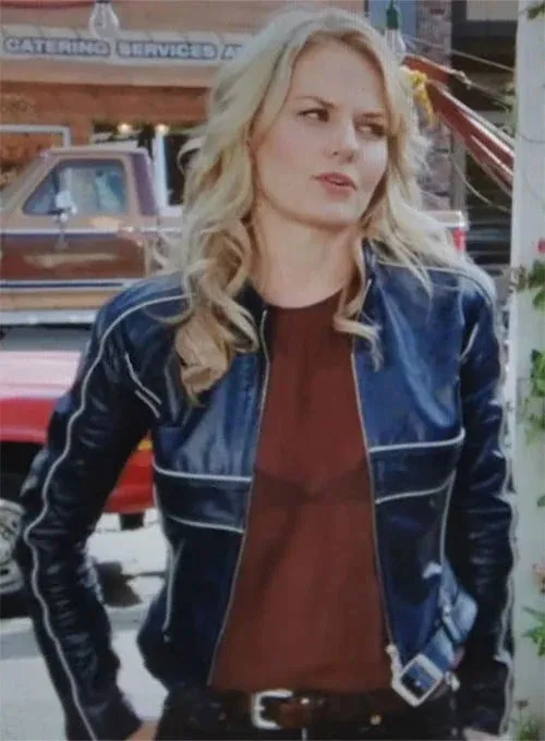 Stylish Blue Leather Jacket Worn By Jennifer Morrison | Jennifer Morrison Stylish Blue Leather Jacket