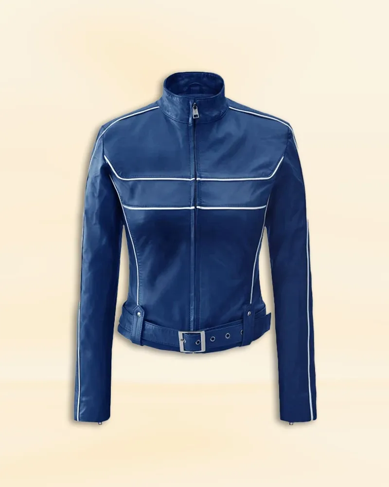 Stylish Blue Leather Jacket Worn By Jennifer Morrison | Jennifer Morrison Stylish Blue Leather Jacket