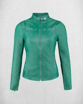 Stylish Green Leather Jacket For Women