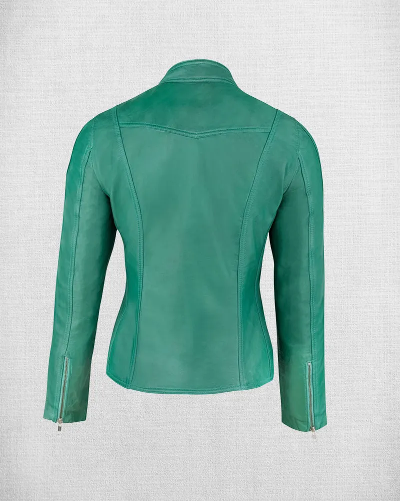 Stylish Green Leather Jacket For Women