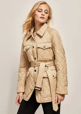 Stylish Khaki Peter Pan Collar Pockets Sashes Fine Cotton Filled Puffers Jackets Winter