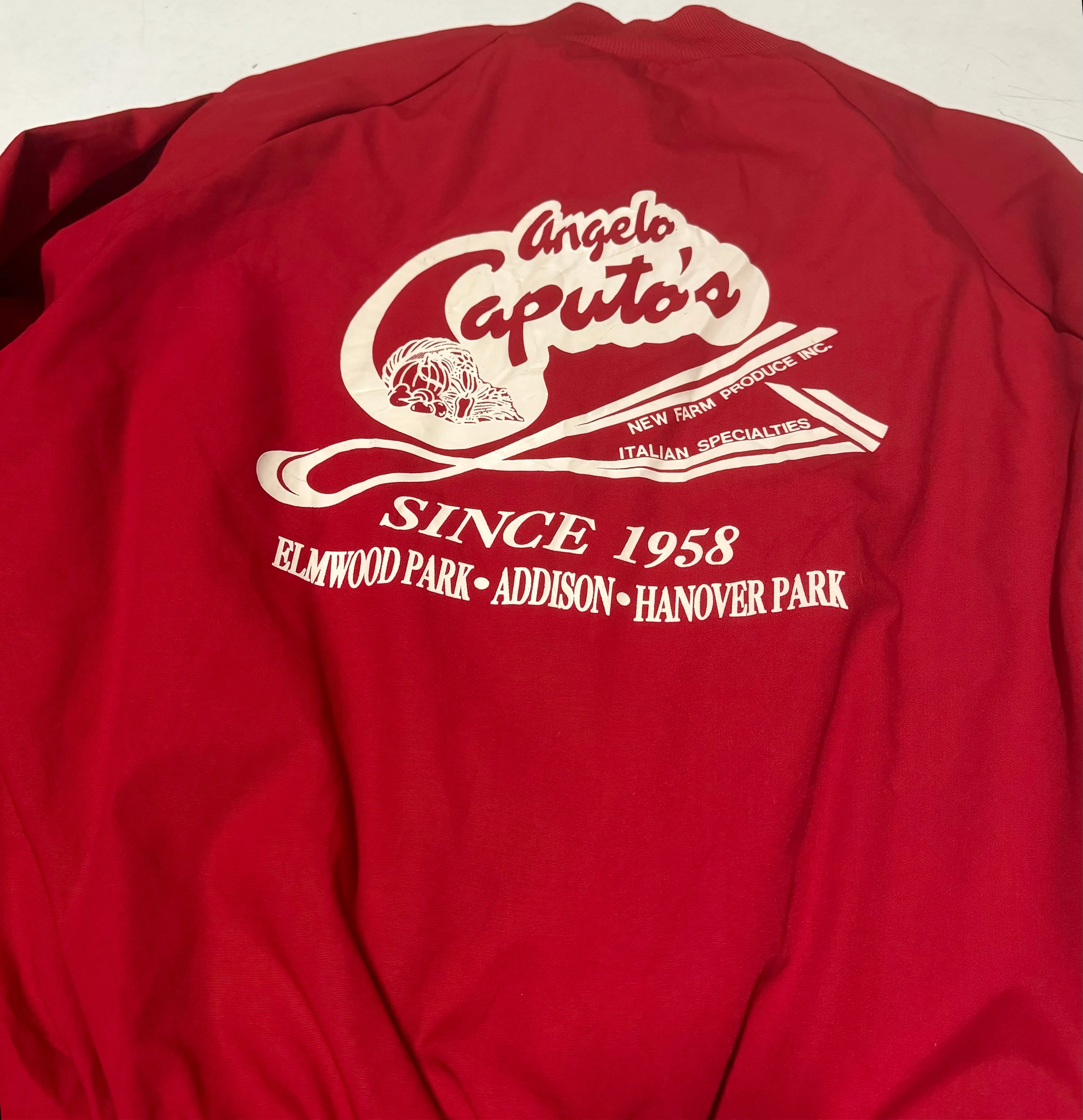 Vintage Red Angelo Caputo’s Farm Produce Bomber Jacket (XL)