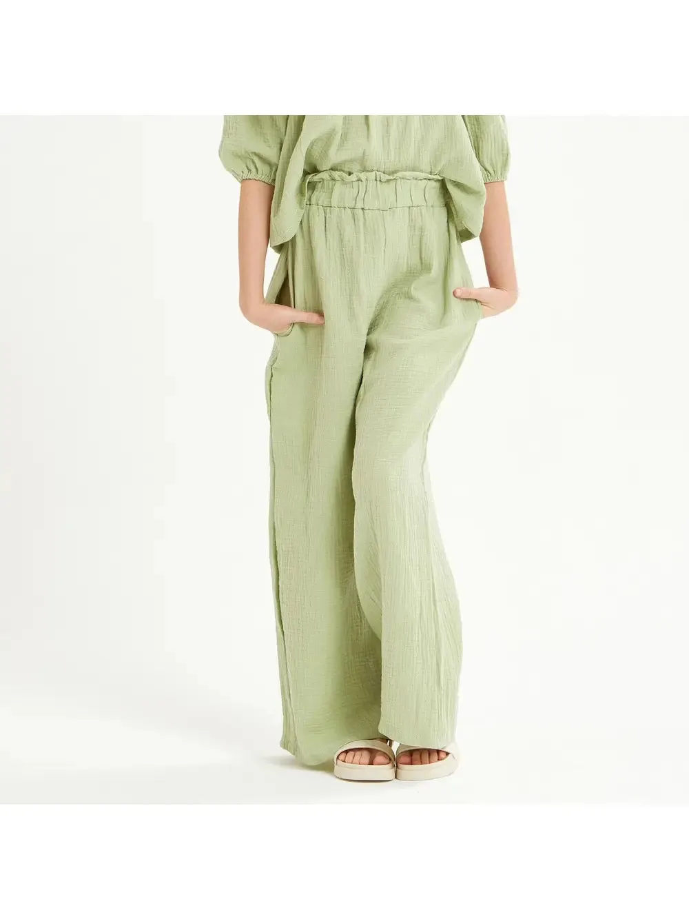 Wide Leg Cotton Gauze Pants