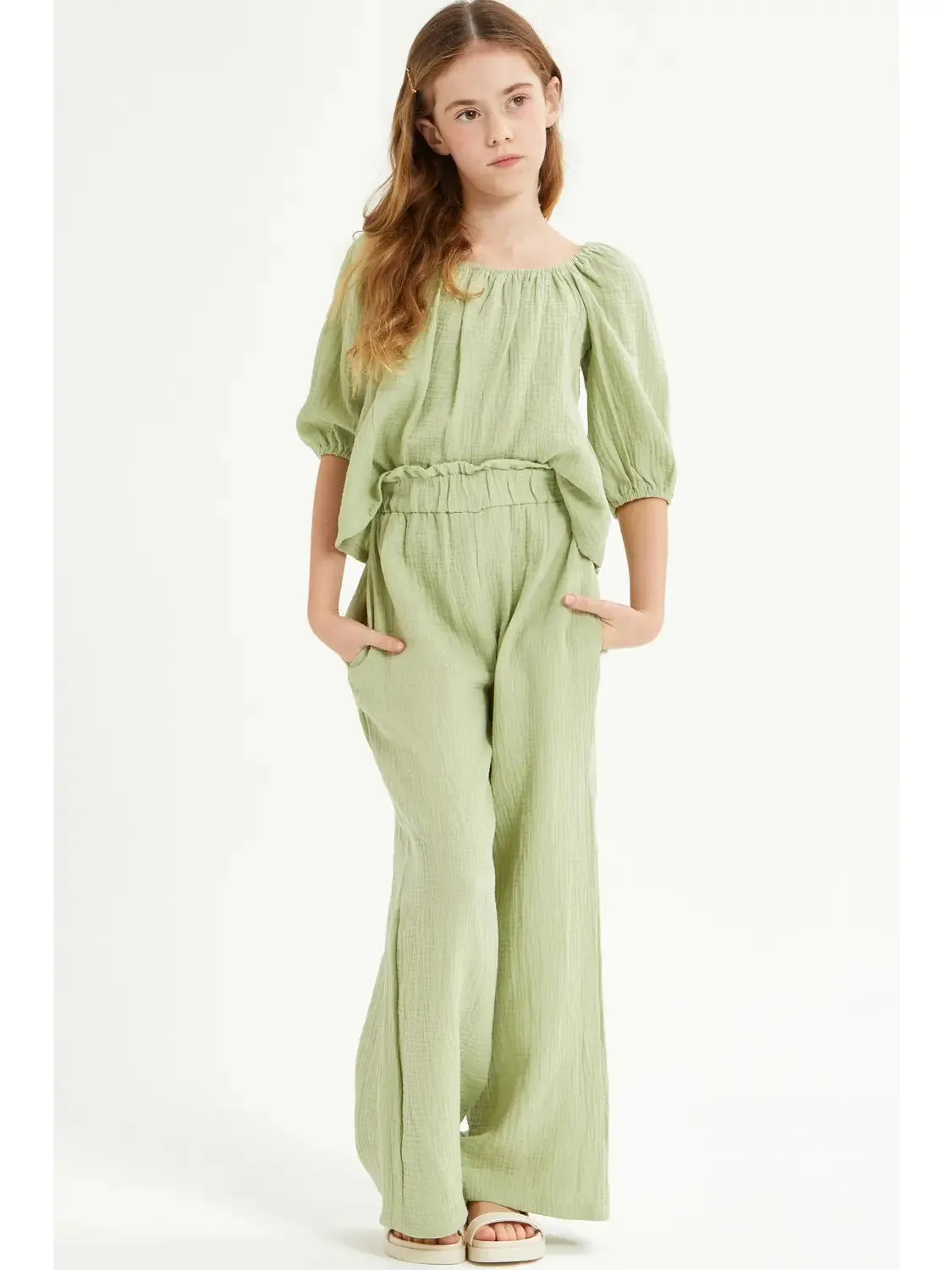 Wide Leg Cotton Gauze Pants