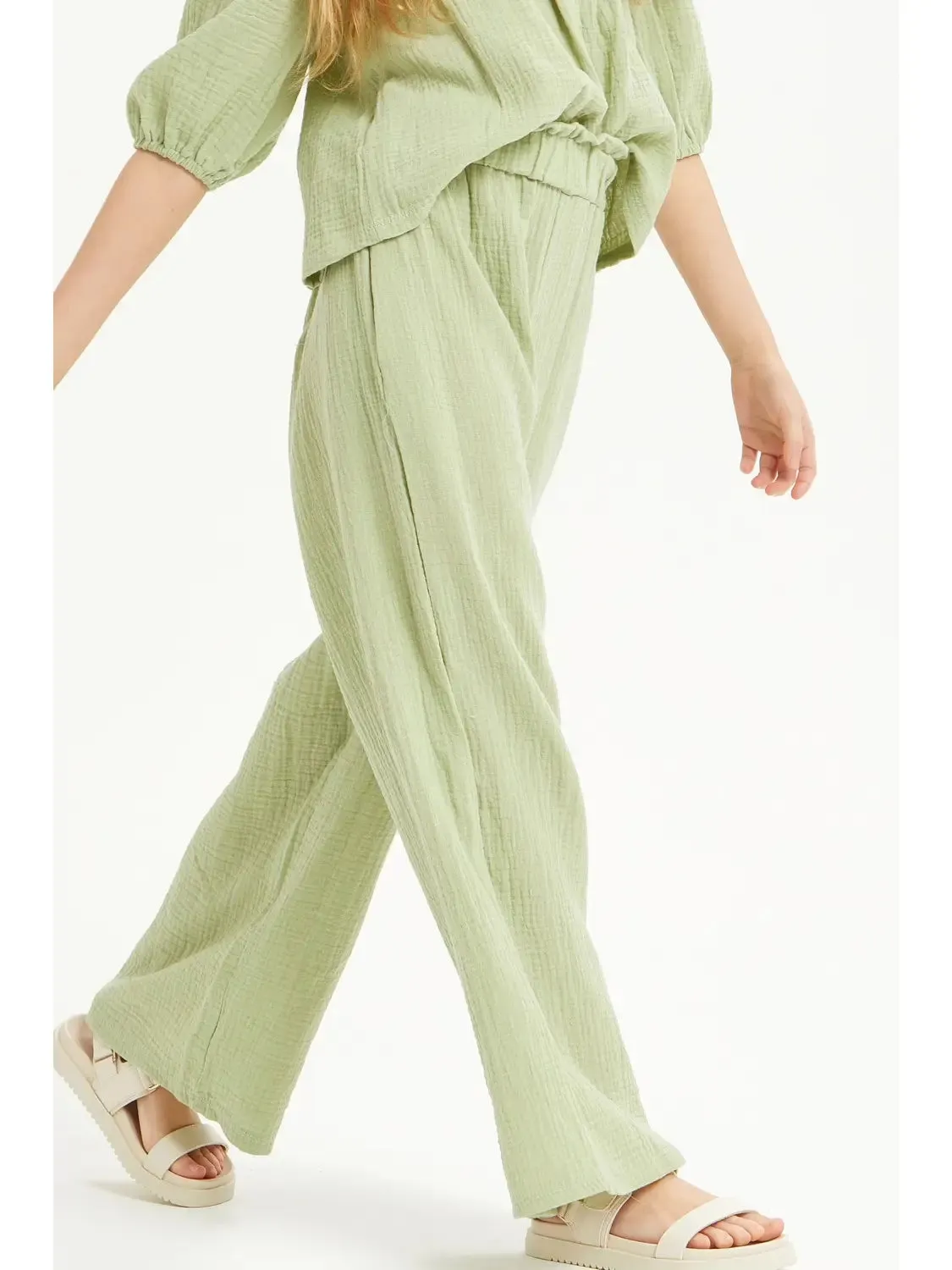 Wide Leg Cotton Gauze Pants