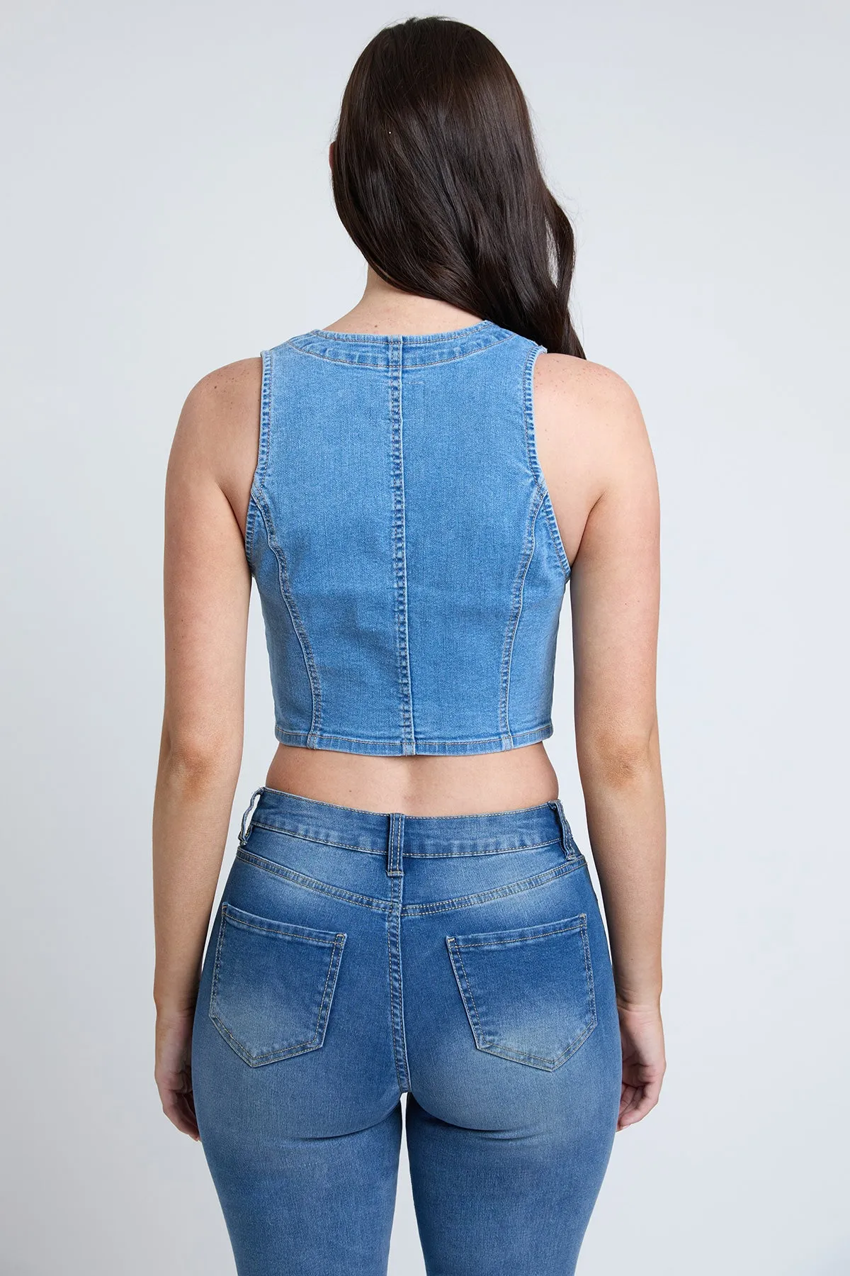 Women's Cropped Button Front Vest