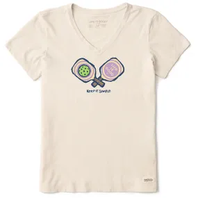 Women's Keep it Simple Pickleball Short-Sleeve Vee - Putty White